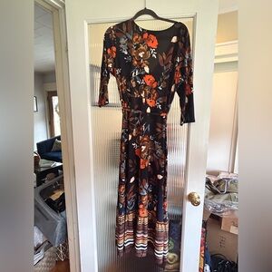 Du Jour Navy & Orange Floral 3/4 Sleeve Dress